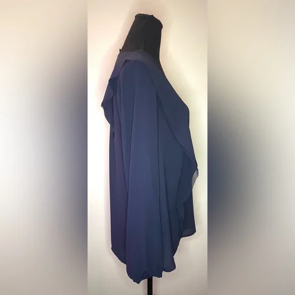 Banana Republic-Navy blue Ruffled Long-Sleeve Blouse Size M - Picture 3 of 6